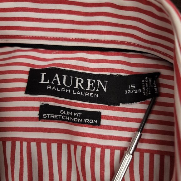Ralph Lauren Mens 15 32/33 Shirt Black Label Button Up Red Stripe Slim Festive - Picture 10 of 11